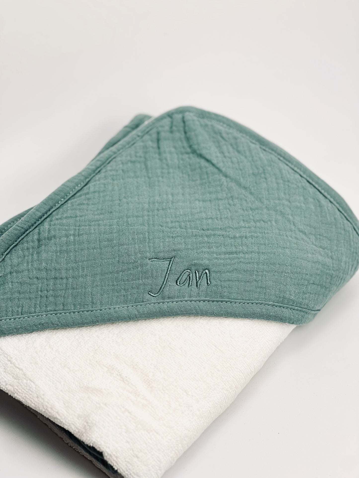 Hooded towel & washcloth set in mint color