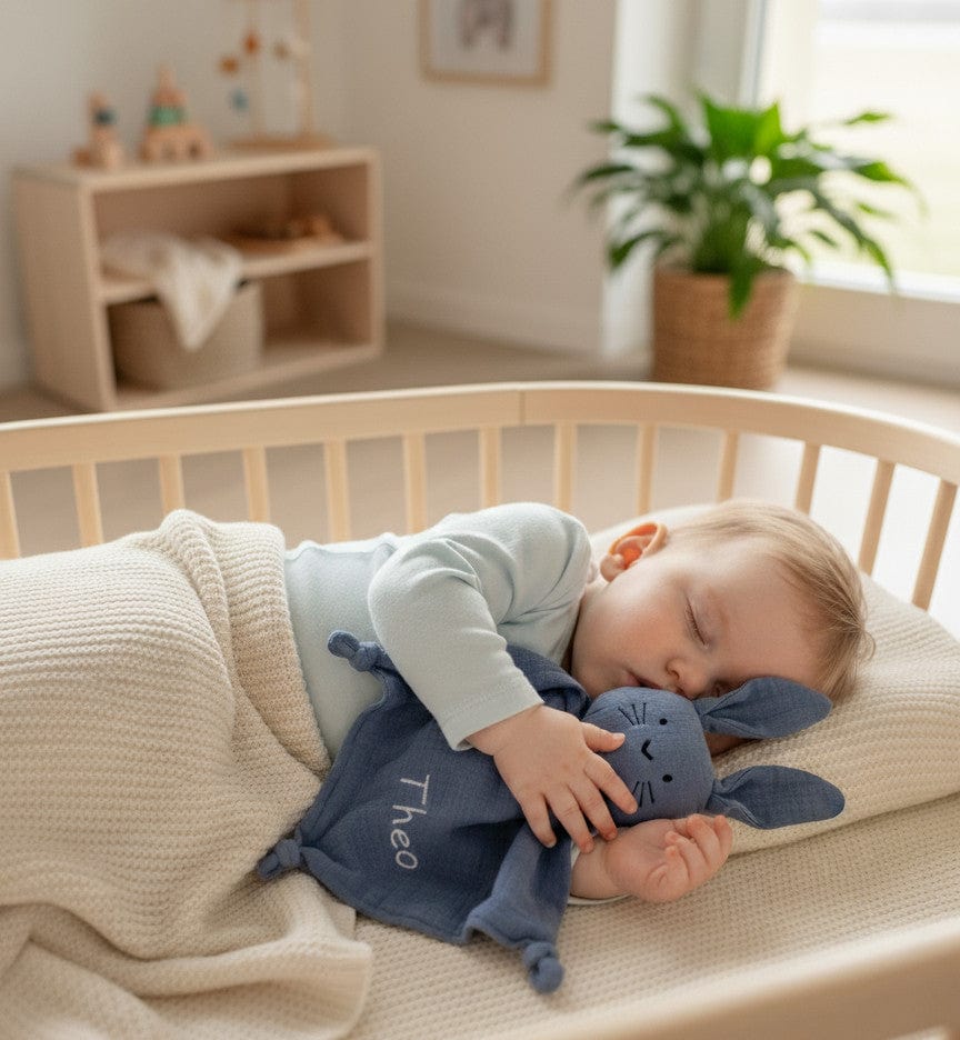 Personalisierte Geschenke baby Hase blau mit Namen