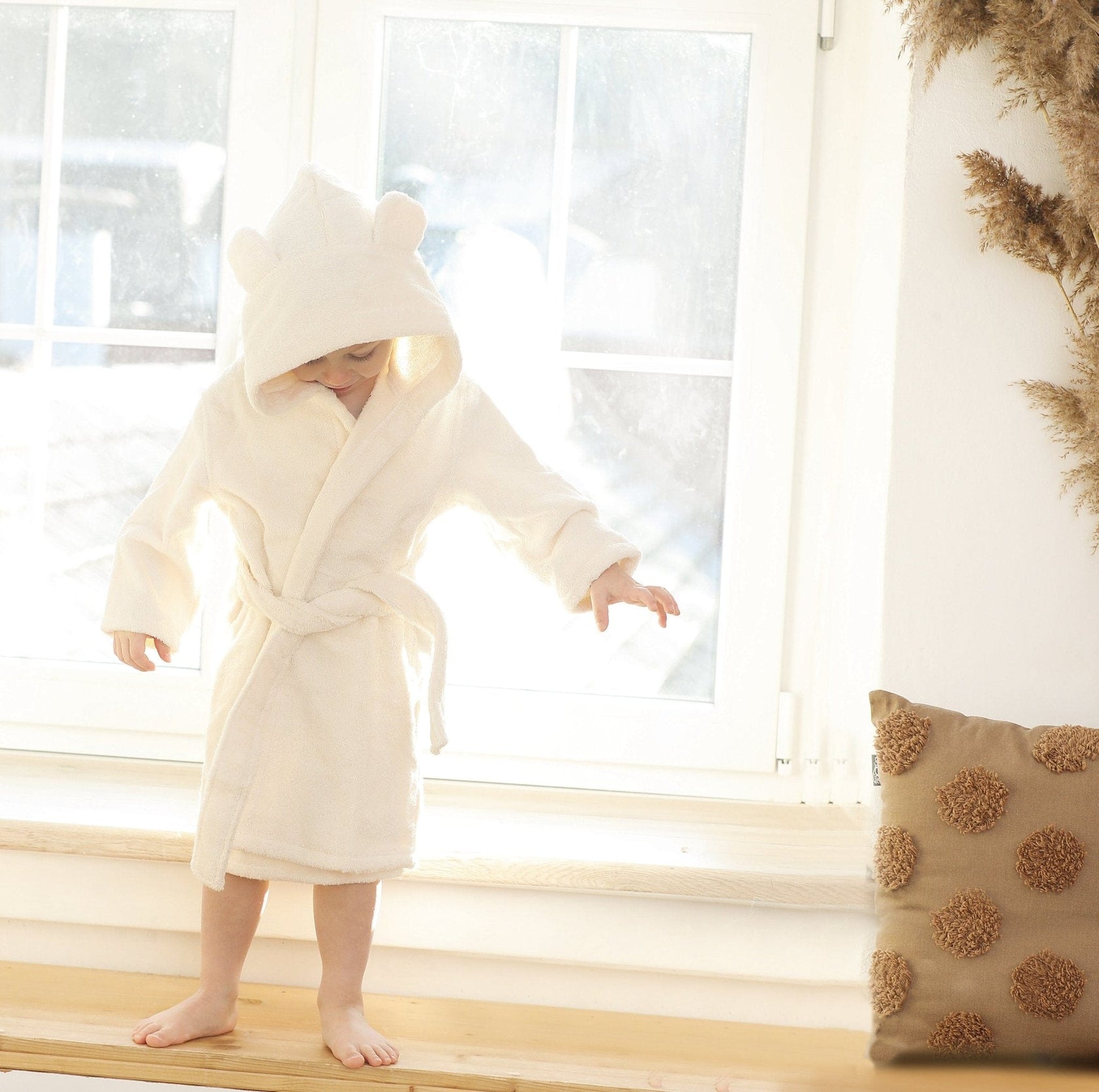 Bademantel Kinder Creme aus Bio - Baumwolle – Kuschelweich