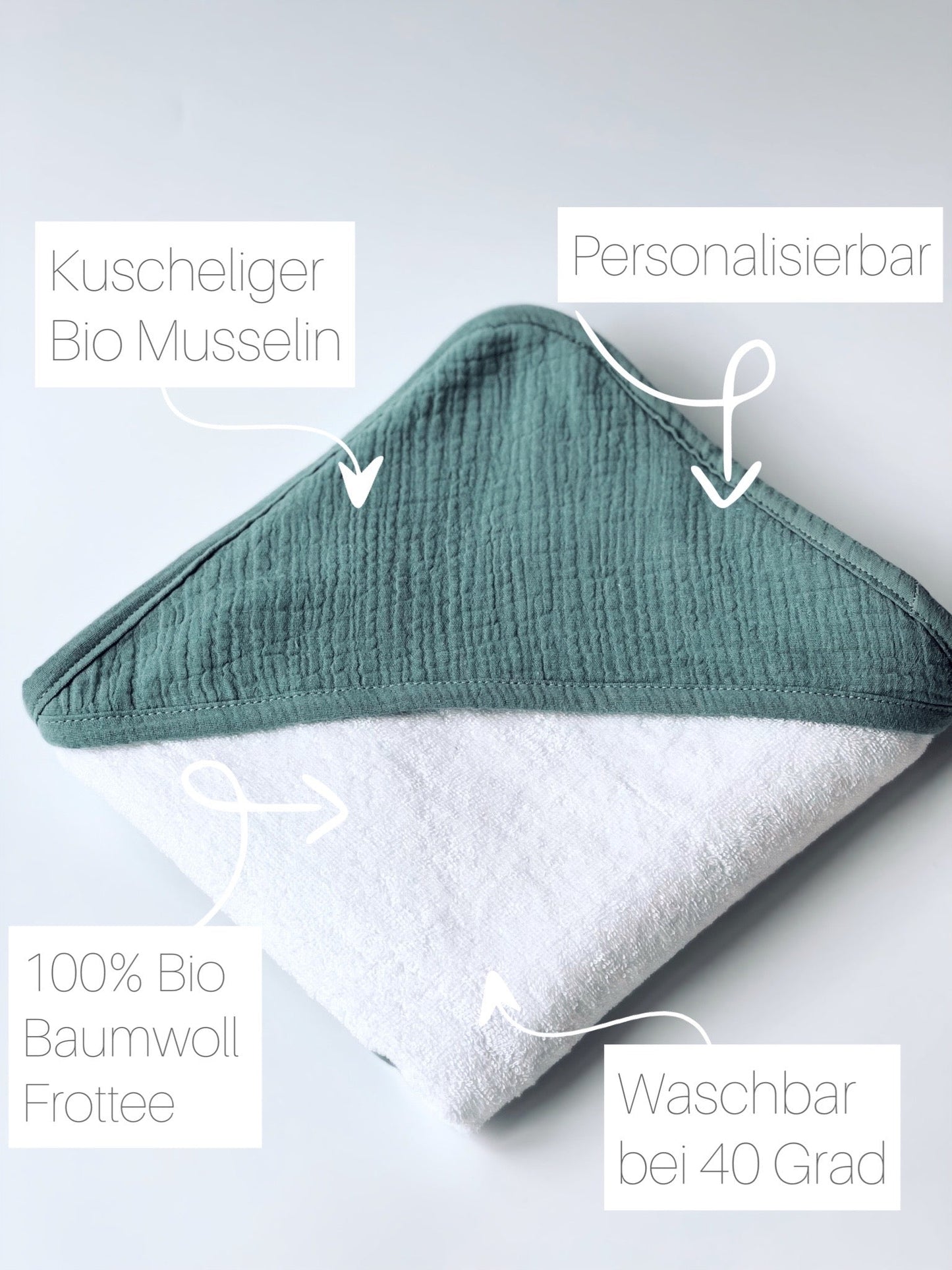 Hooded towel & washcloth set in mint color