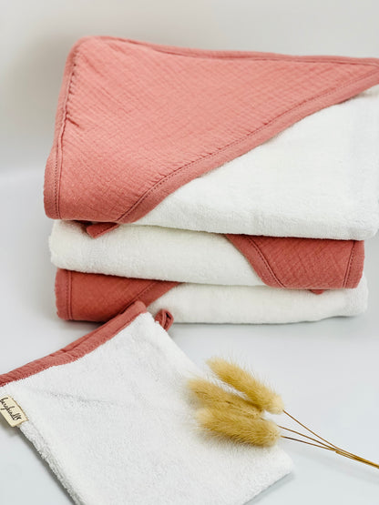 Kapuzenhandtuch & Waschlappen im Set in der Farbe rosé