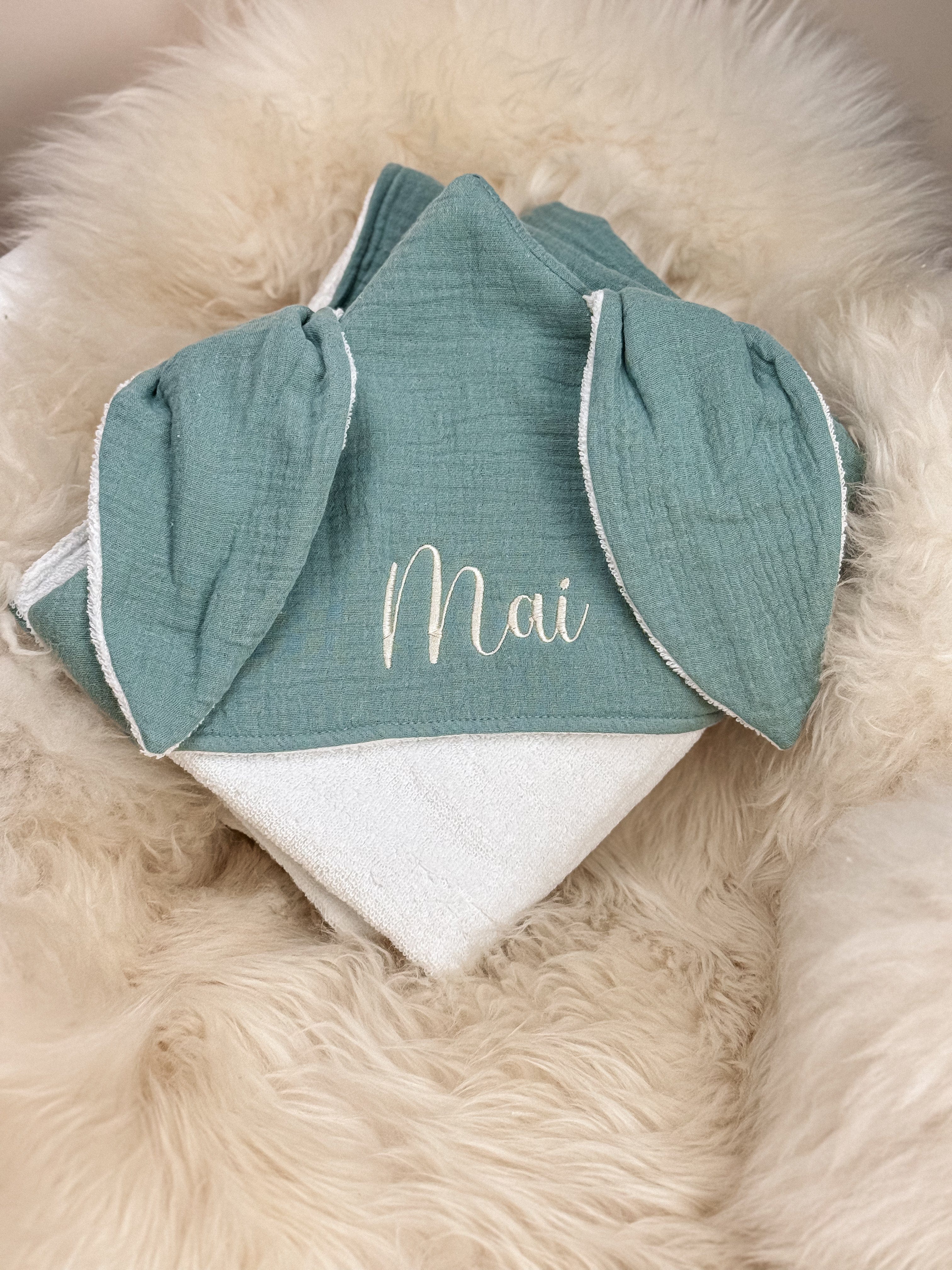 Babyhandtuch / Kapuzenhandtuch Baby in mint mit Frottee