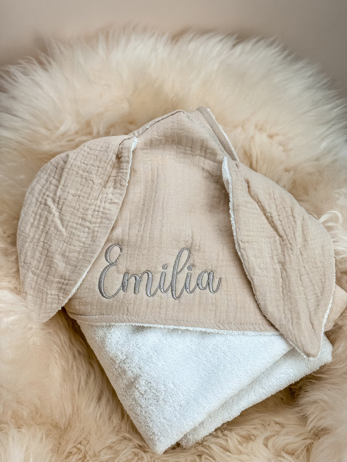 Baby Bademantel creme mit Personalisierung