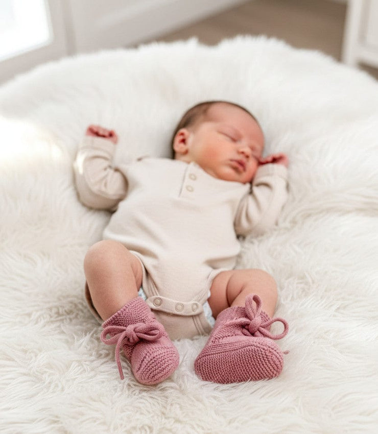 Babyschuhe aus Merinowolle – Rosé | 0–6 Monate