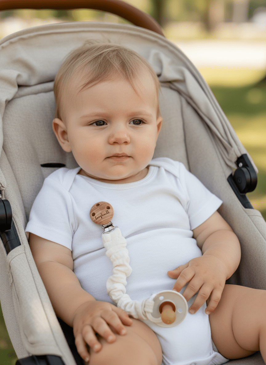 Schnullerkette Baby creme Musselin