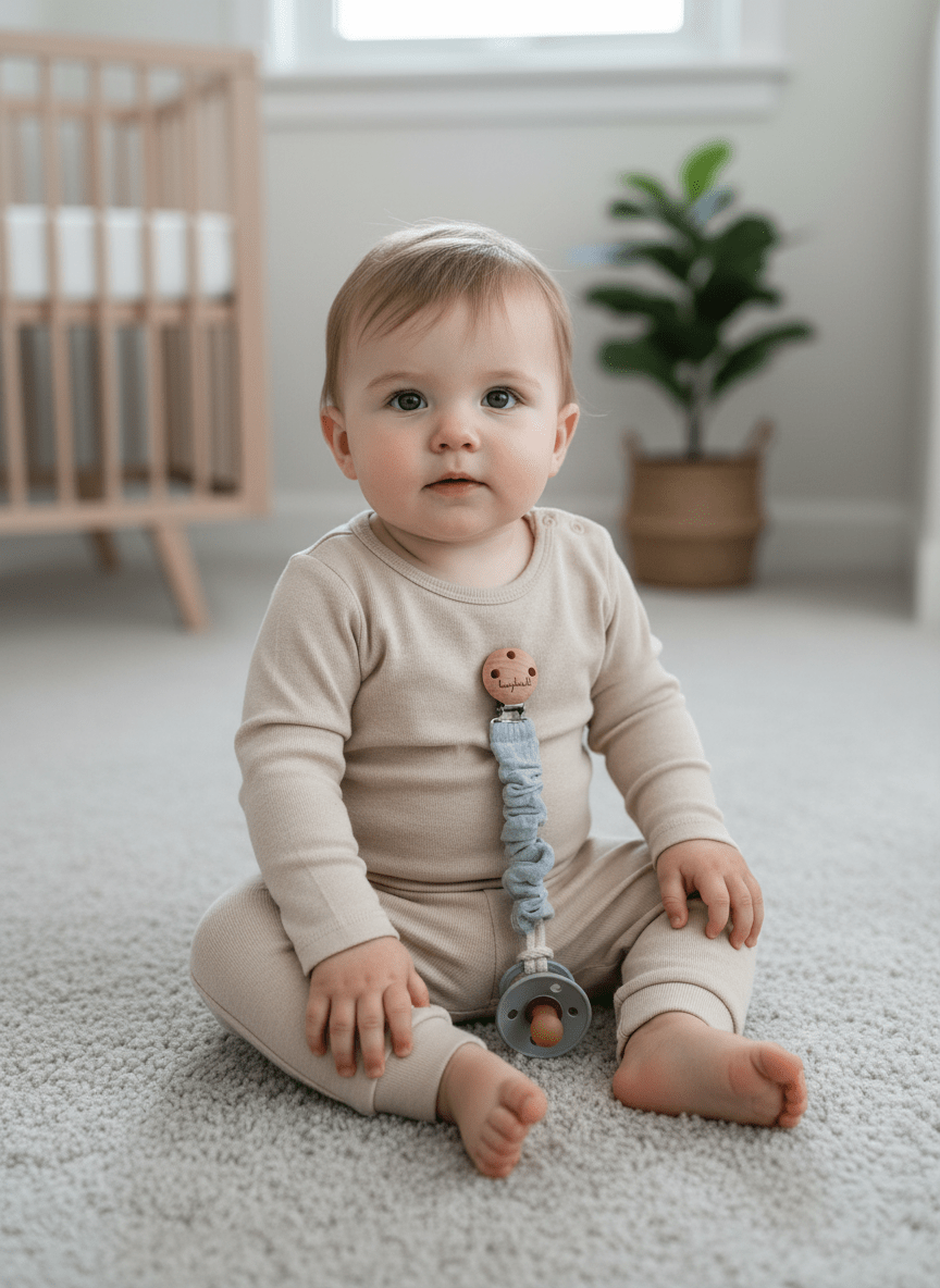 Schnullerkette Baby Musselin grau