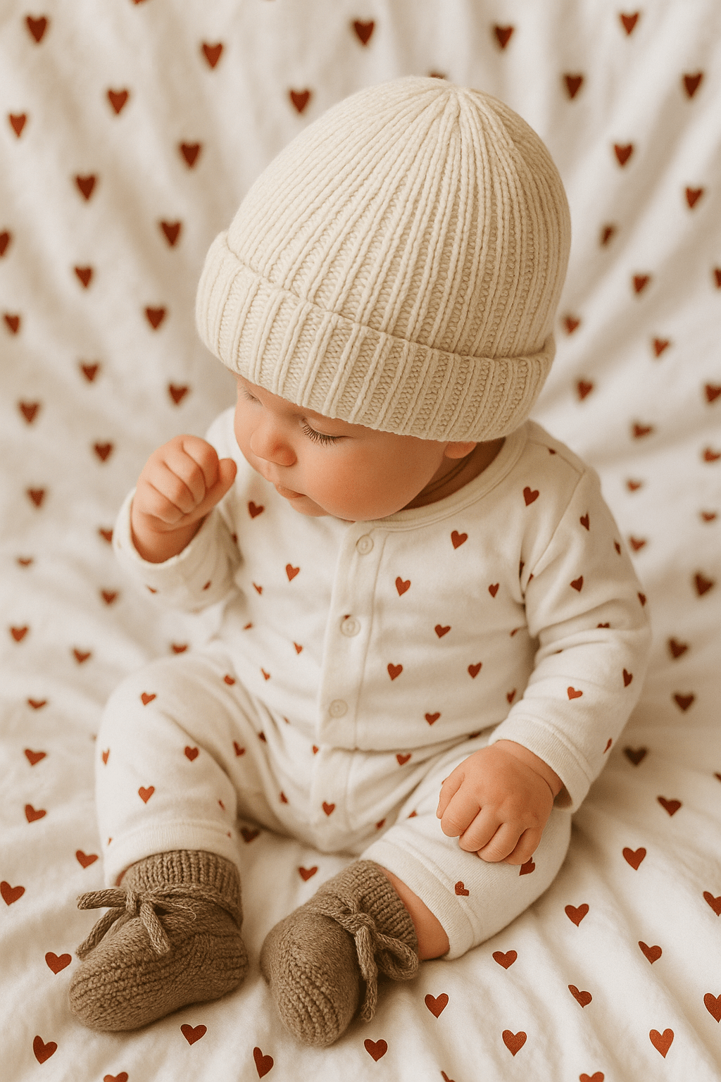 Babymütze und Babyschuhe in creme & Zimt – bergkindl