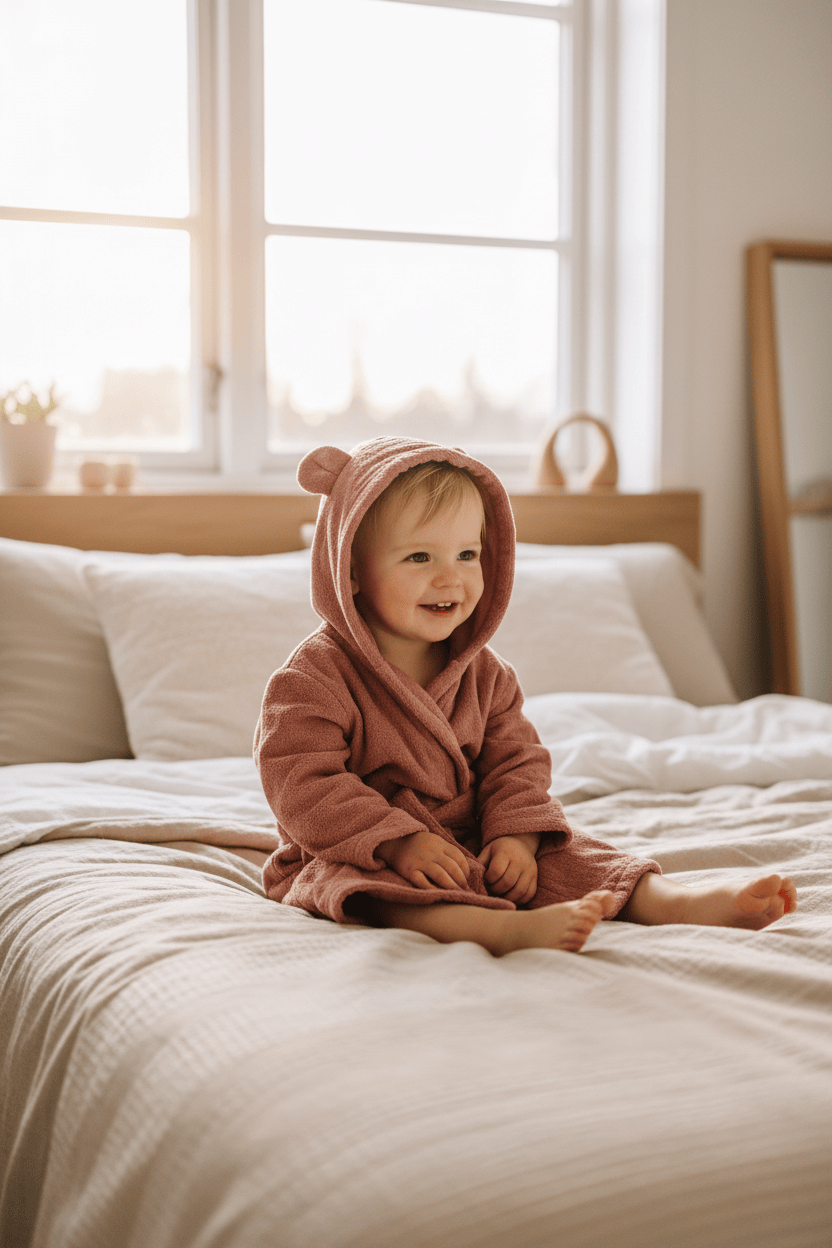 Rosa Kinderbademantel aus Bio-Baumwolle – Kuschelweich