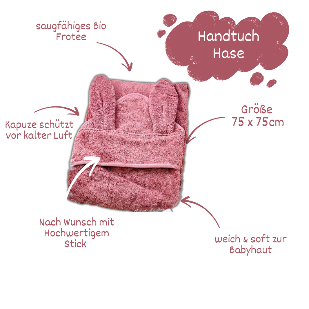 Baby Kapuzenhandtuch Hase Rosa – 100% Bio-Baumwolle