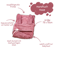 Baby Kapuzenhandtuch Hase Rosa – 100% Bio-Baumwolle