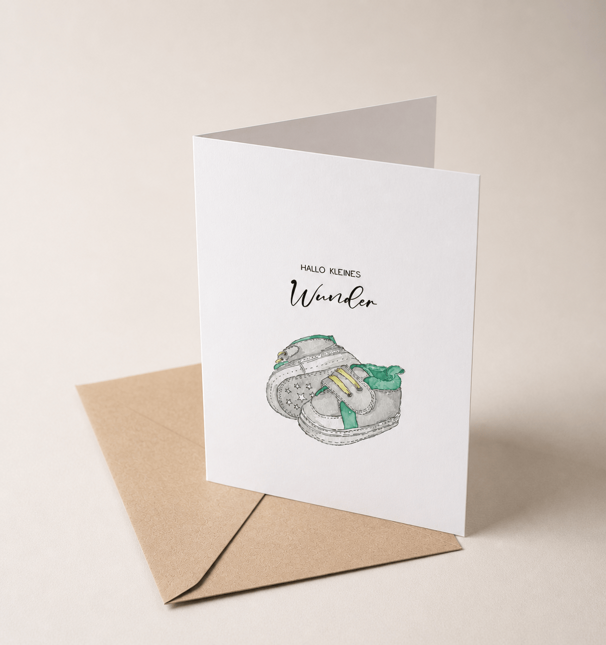 Geschenkkarte Junge Mädchen mit Schuhen drauf Aquarell