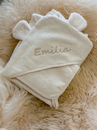 Creme Kapuzenhandtuch mit Bärenohren & Waschlappen