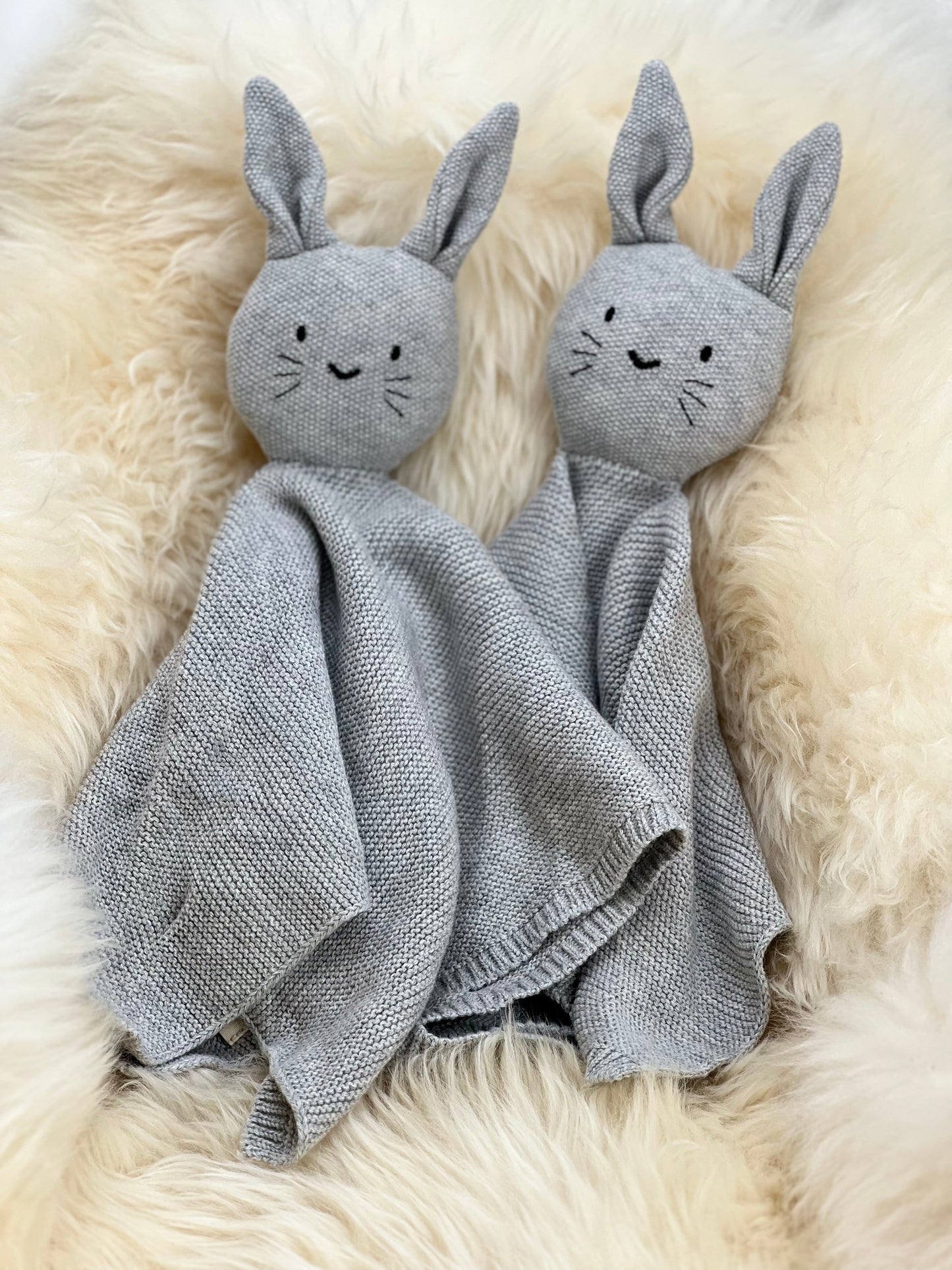 Gray crocheted bunny comforter