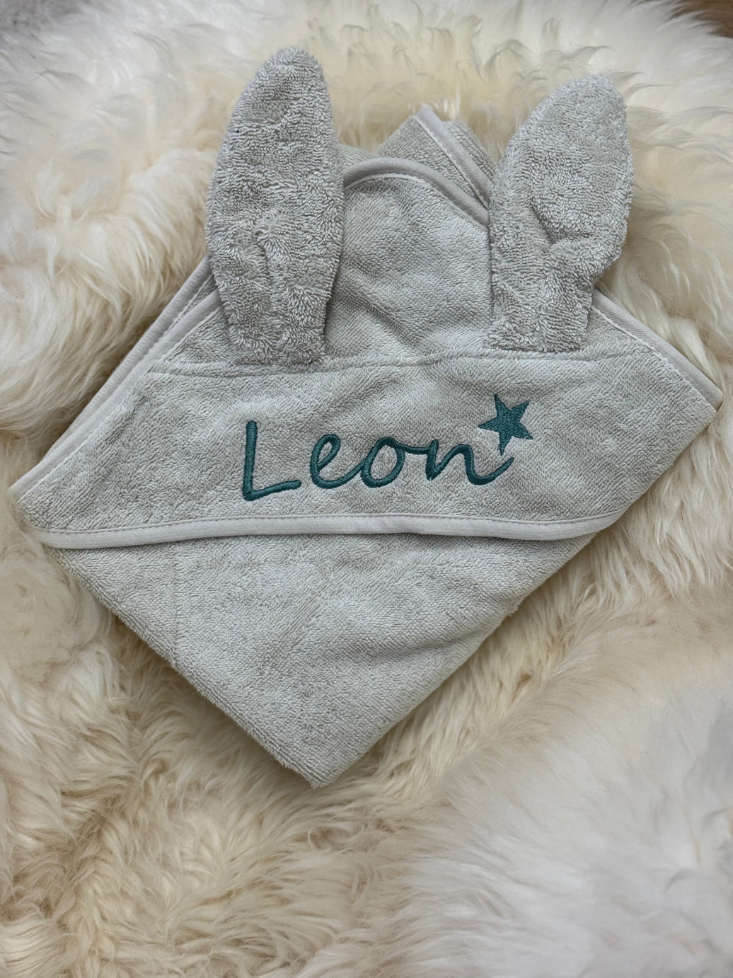 Baby Kapuzenhandtuch Hase Stone – 100% Bio-Baumwolle