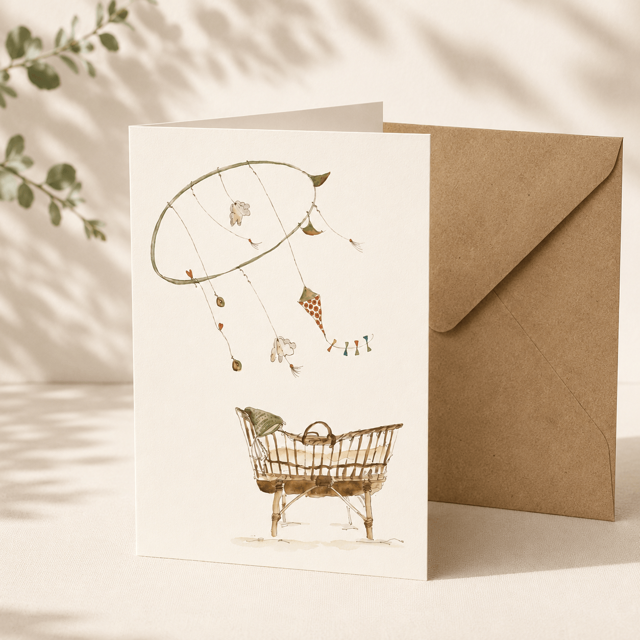 Geschenkkarte Geburt mit Windspiel  mit Umschlag