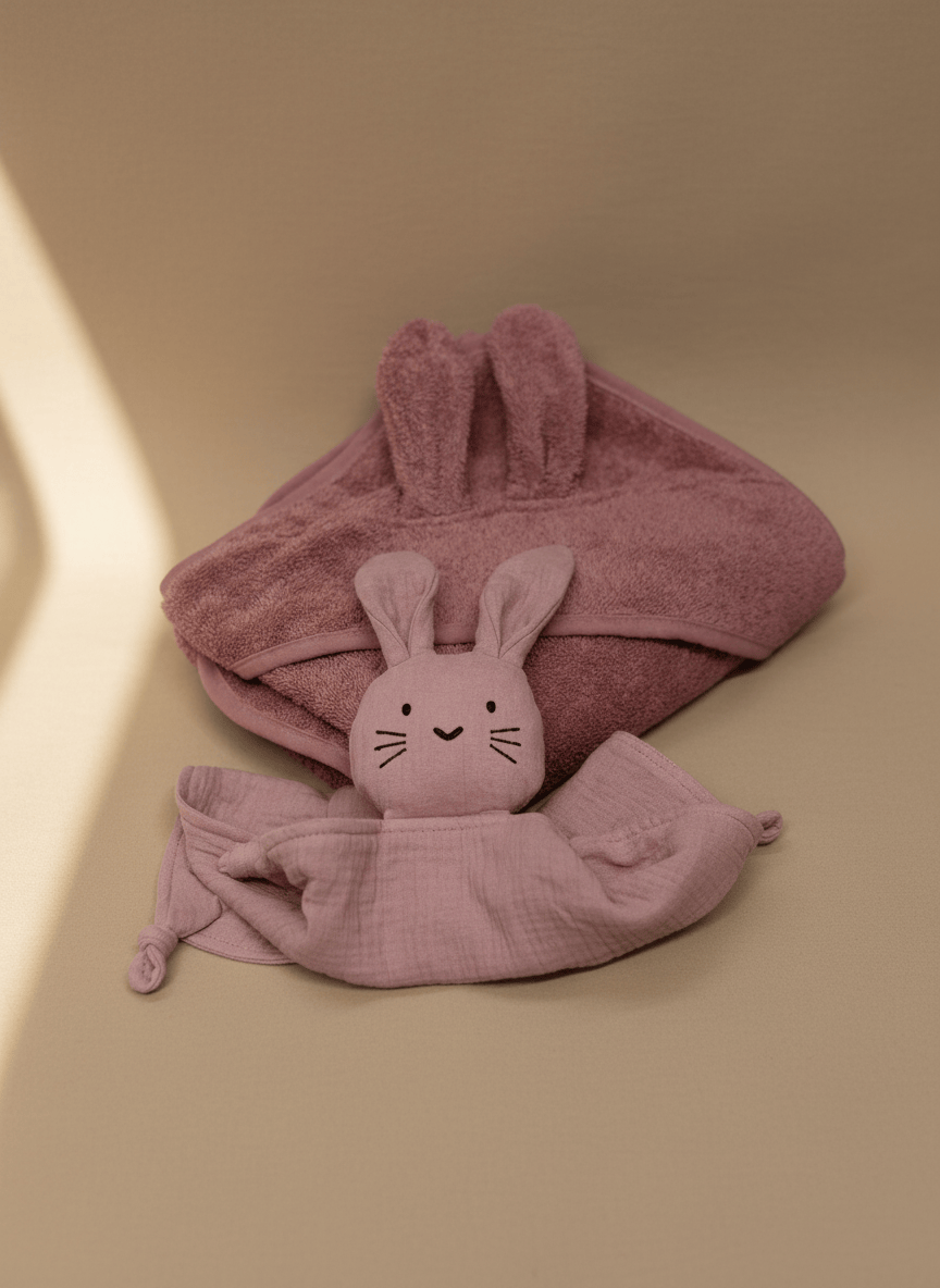 Geschenk zur Geburt Hase rose