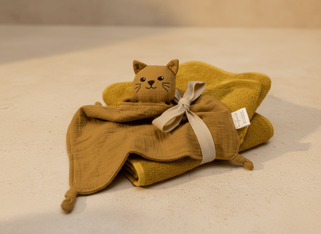 Geschenk zur Geburt in ocker