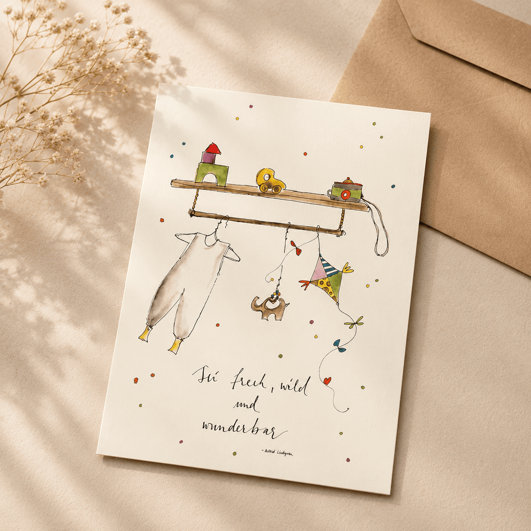 Geschenkkarte Geburt mit Umschlag aquarell zeichnung