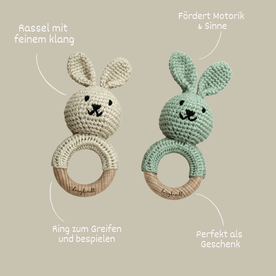 Geschenk zur Geburt – Babyhandtuch in salbi mit Hasen-Rasse