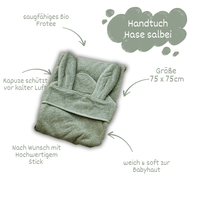 Geschenk zur Geburt – Babyhandtuch in salbi mit Hasen-Rasse