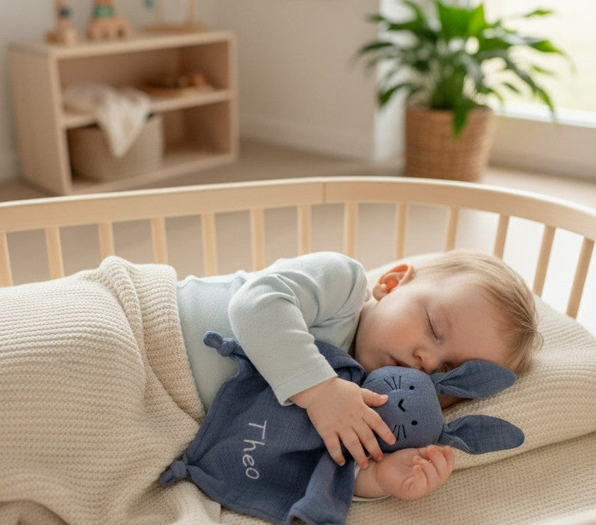 Personalisierte Geschenke baby Hase blau mit Namen
