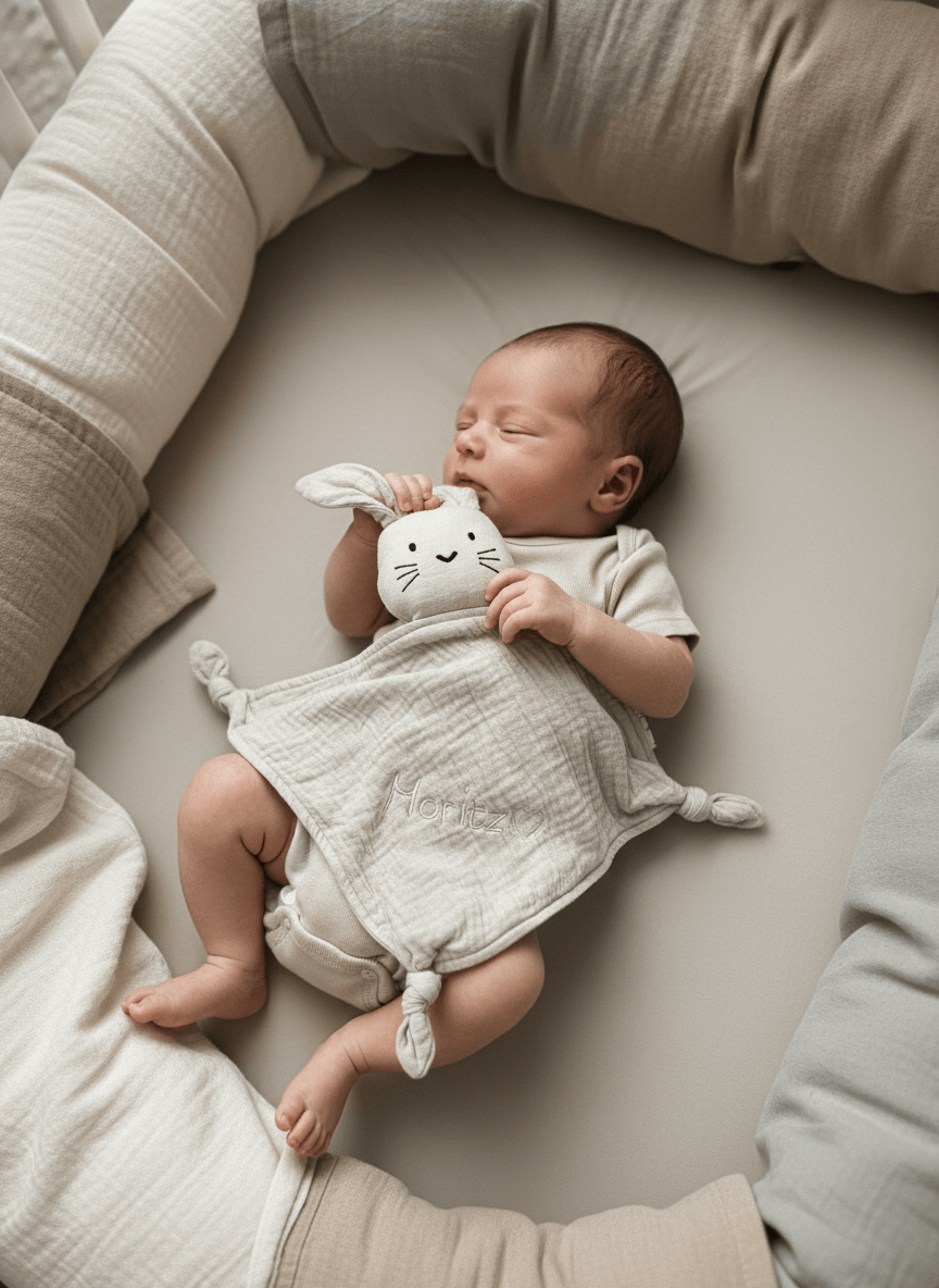 Schmusetuch - Schnuffeltuch Hase mit Baby kuscheln