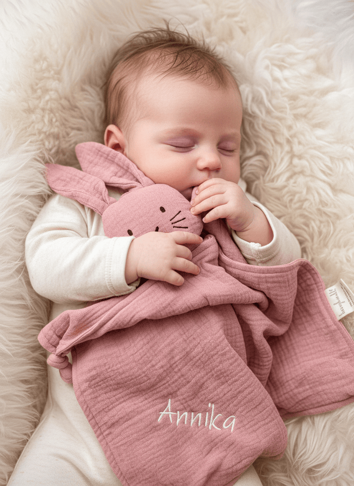 Schnuffeltuch - Schnuffelhase rose mit personalisierung
