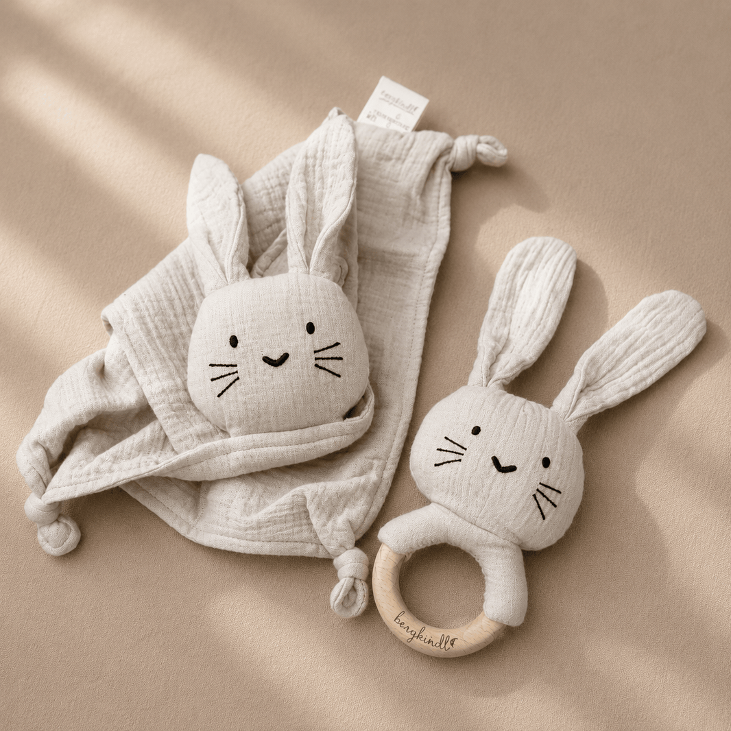 Geschenk zur Geburt Hasen creme