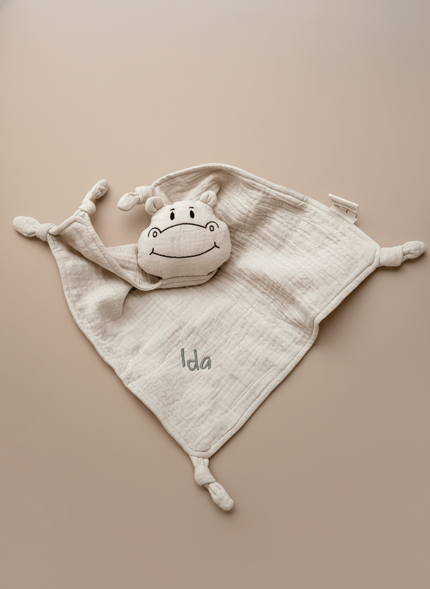 Schnuffeltuch-Schmusetuch Hippo creme - mit personalisierung