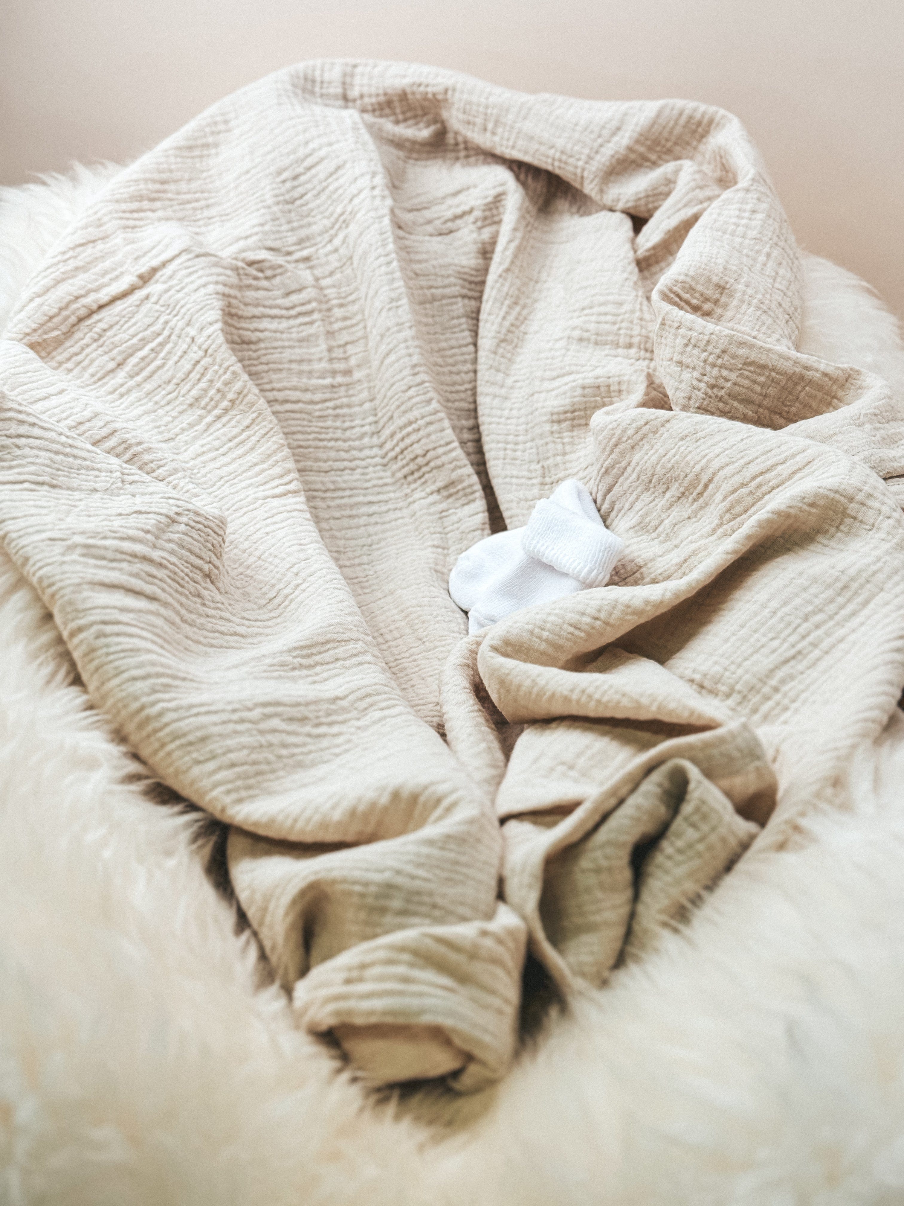 Babydecke aus Baumwolle in Musselin creme