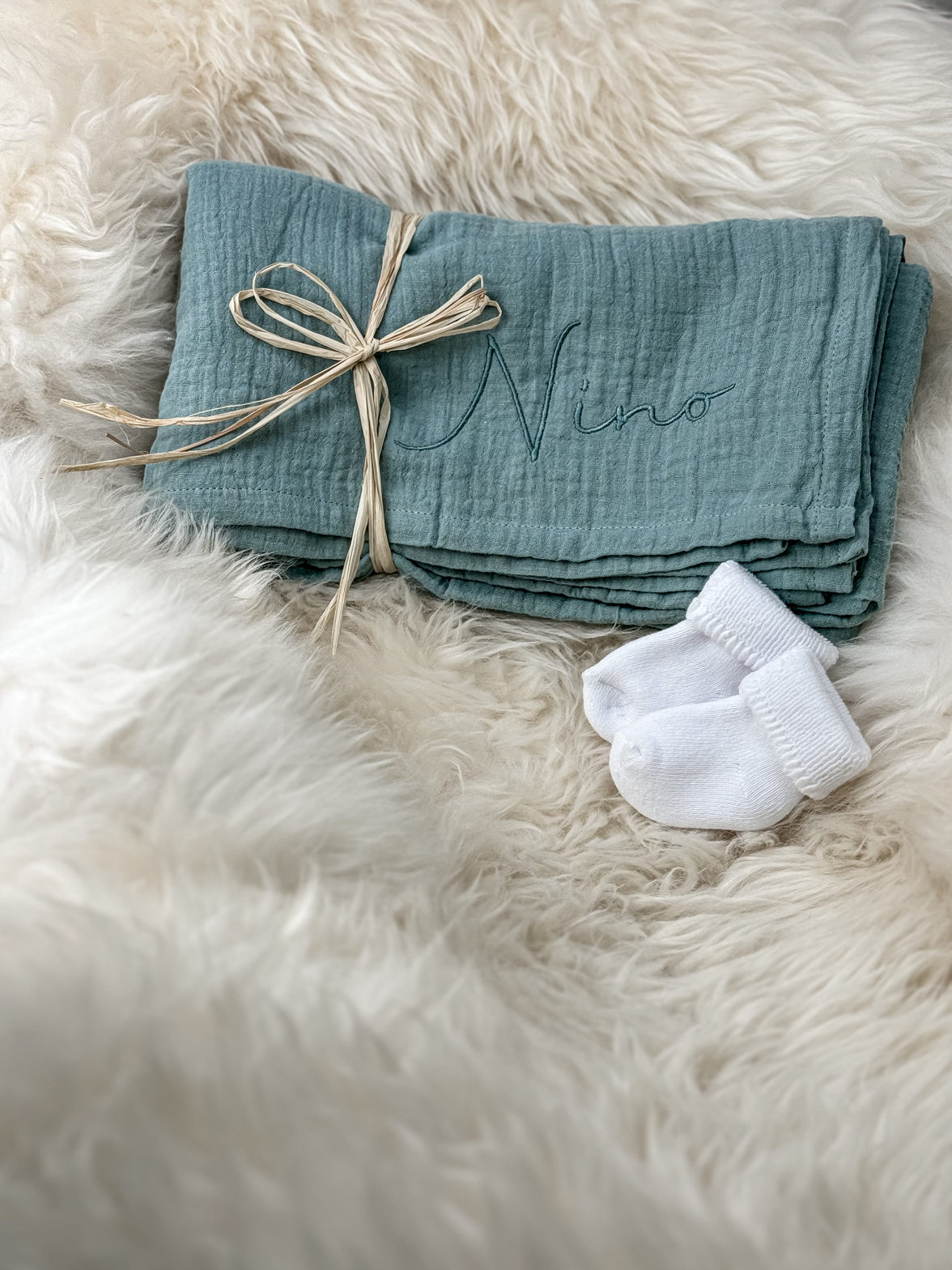 Baby Geschenkset Musselindecke mint