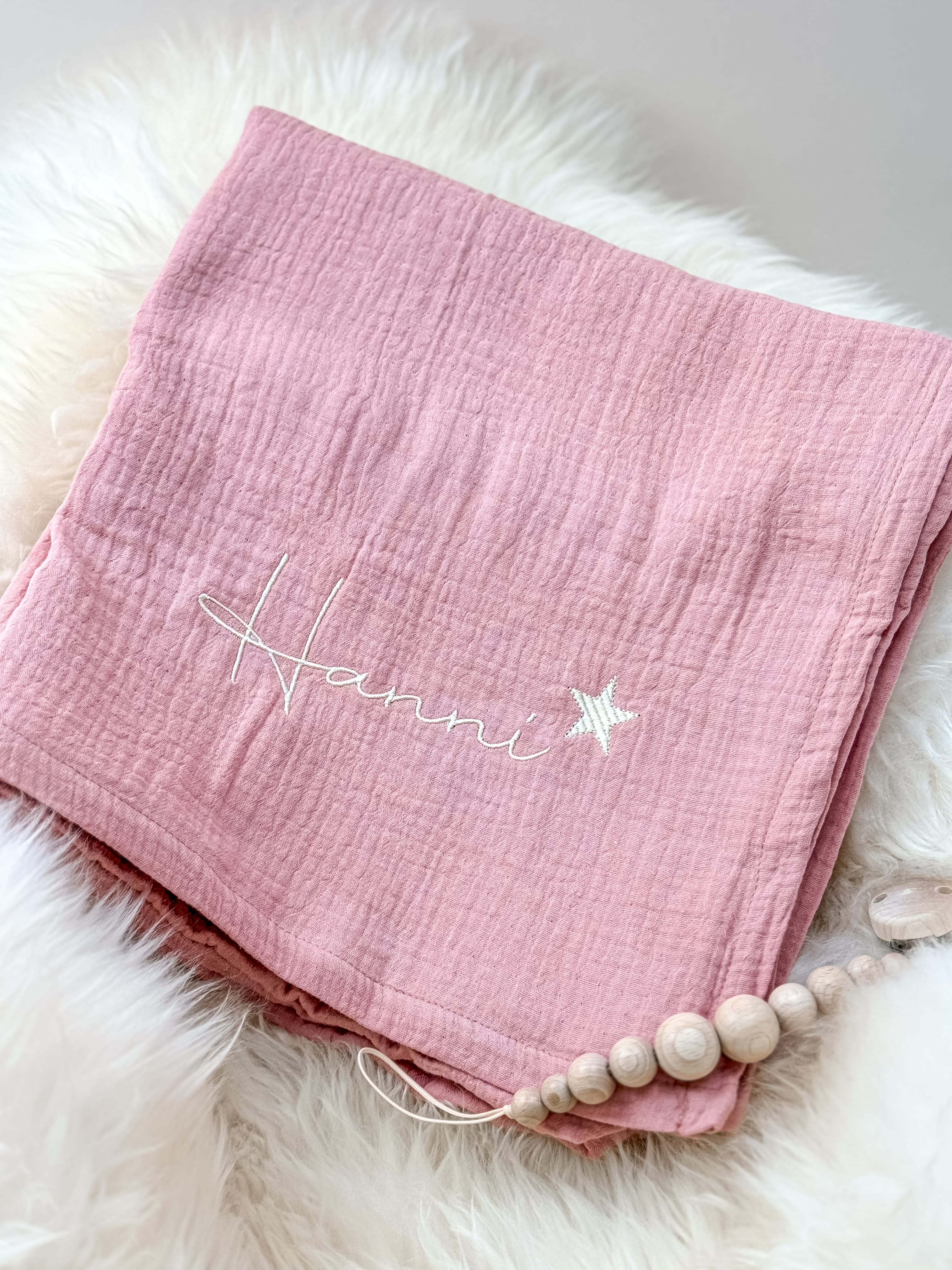 Baby Geschenkset Musselindecke rosé