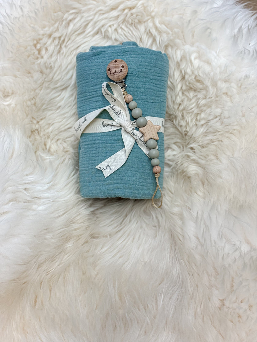 Baby Geschenkset Musselindecke mint
