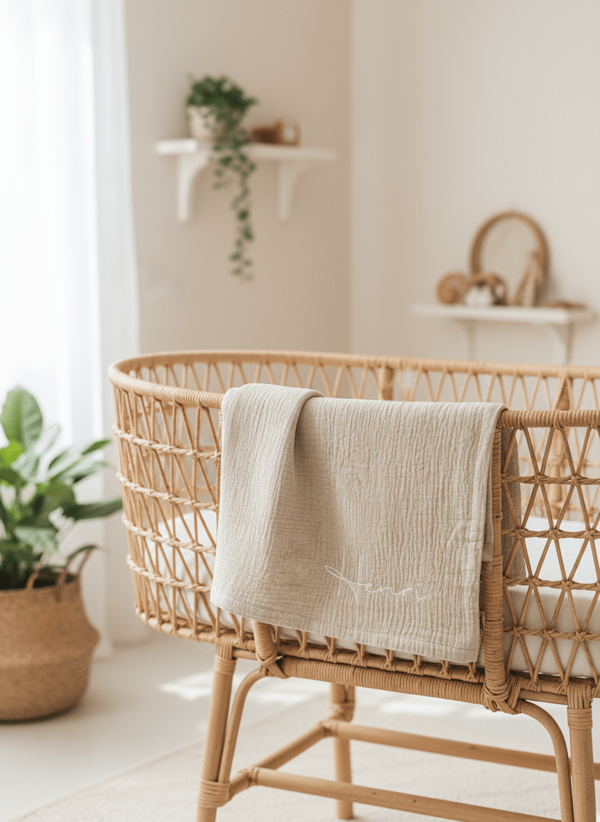 Musselin Babydecke creme aus (Bio)Baumwolle mit personalisierung