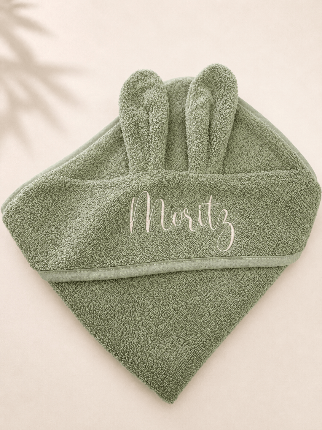 Baby Kapuzenhandtuch Hase Salbei – 100%  Baumwolle - Moritz