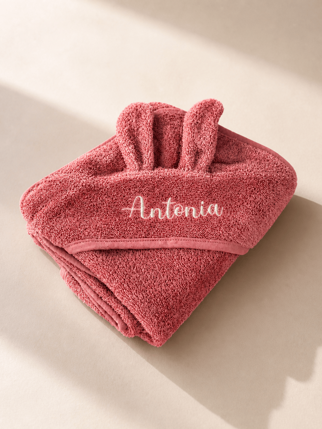 Baby Kapuzenhandtuch Hase Rosa – 100% Baumwolle