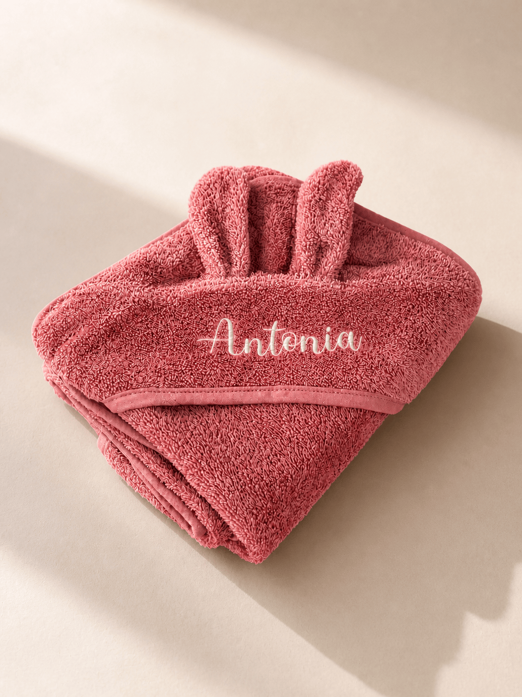 Baby Kapuzenhandtuch Hase Rosa – 100% Baumwolle