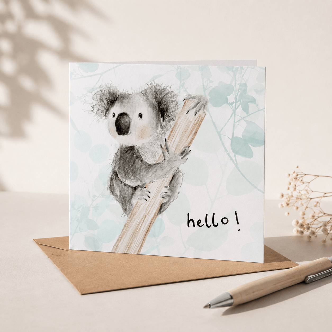 Geschenkkarte Geburt mit Koala und hello