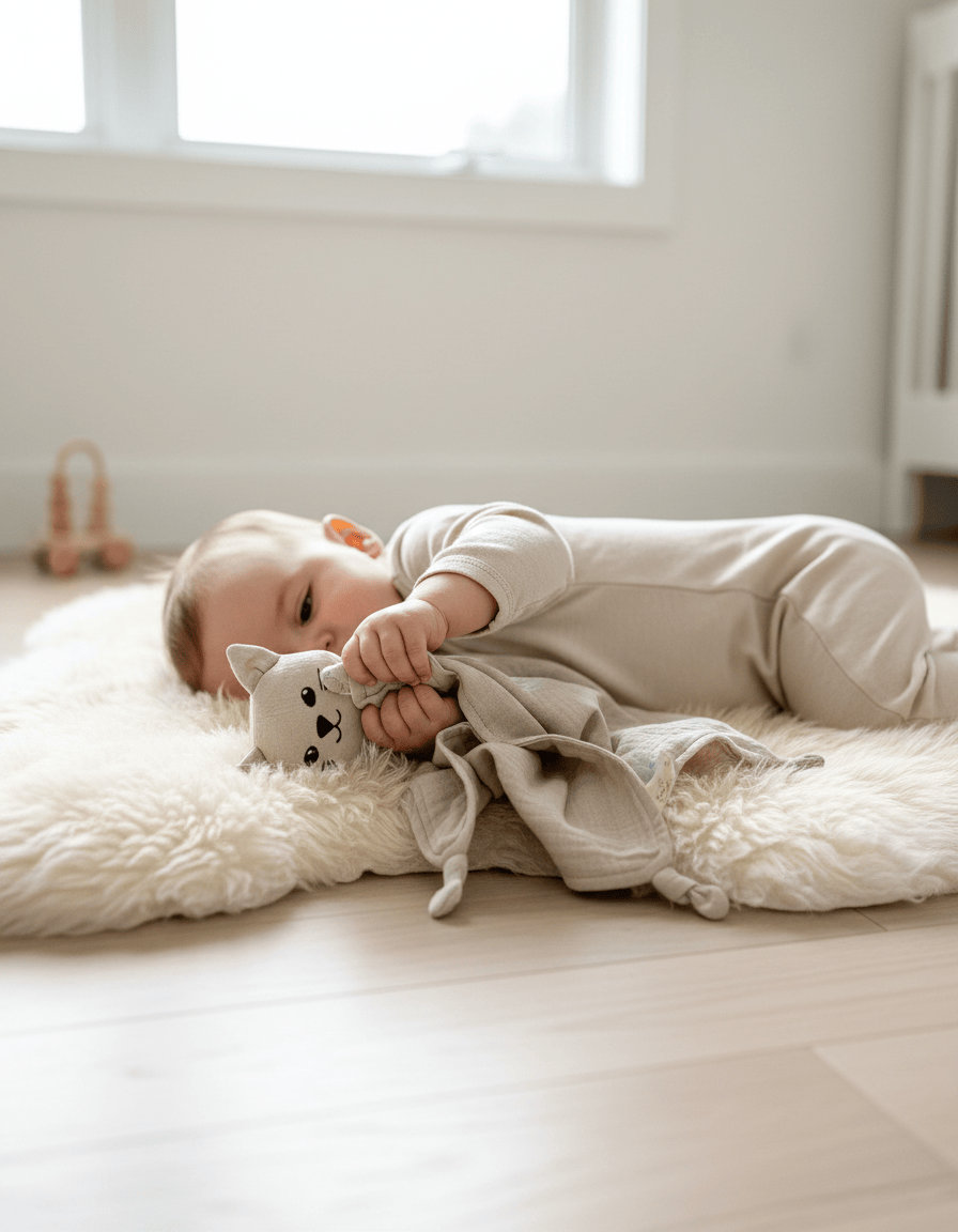 Schnuffeltuch Schmusetuch Katze in creme mit Baby