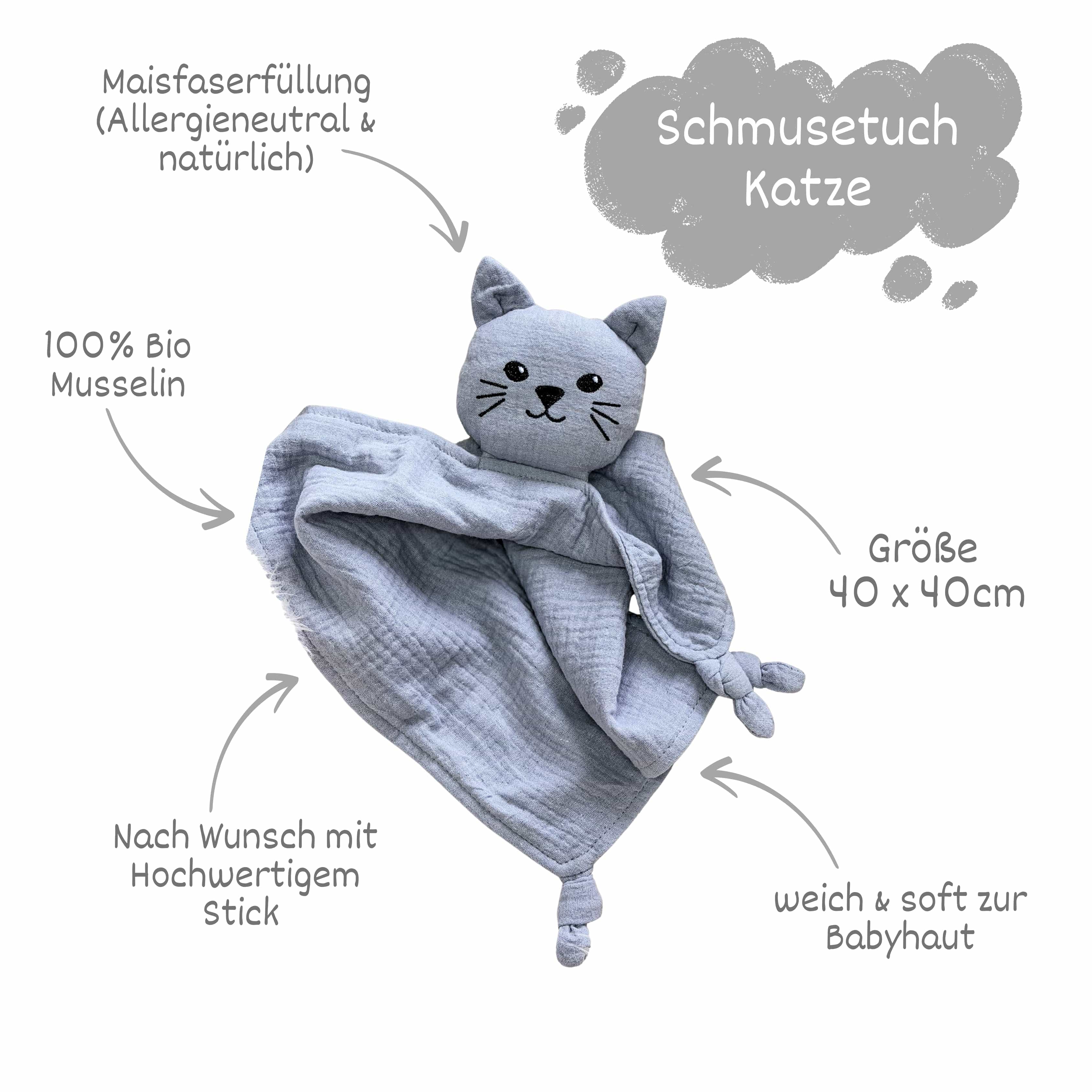 Schnuffeltuch Katze grau
