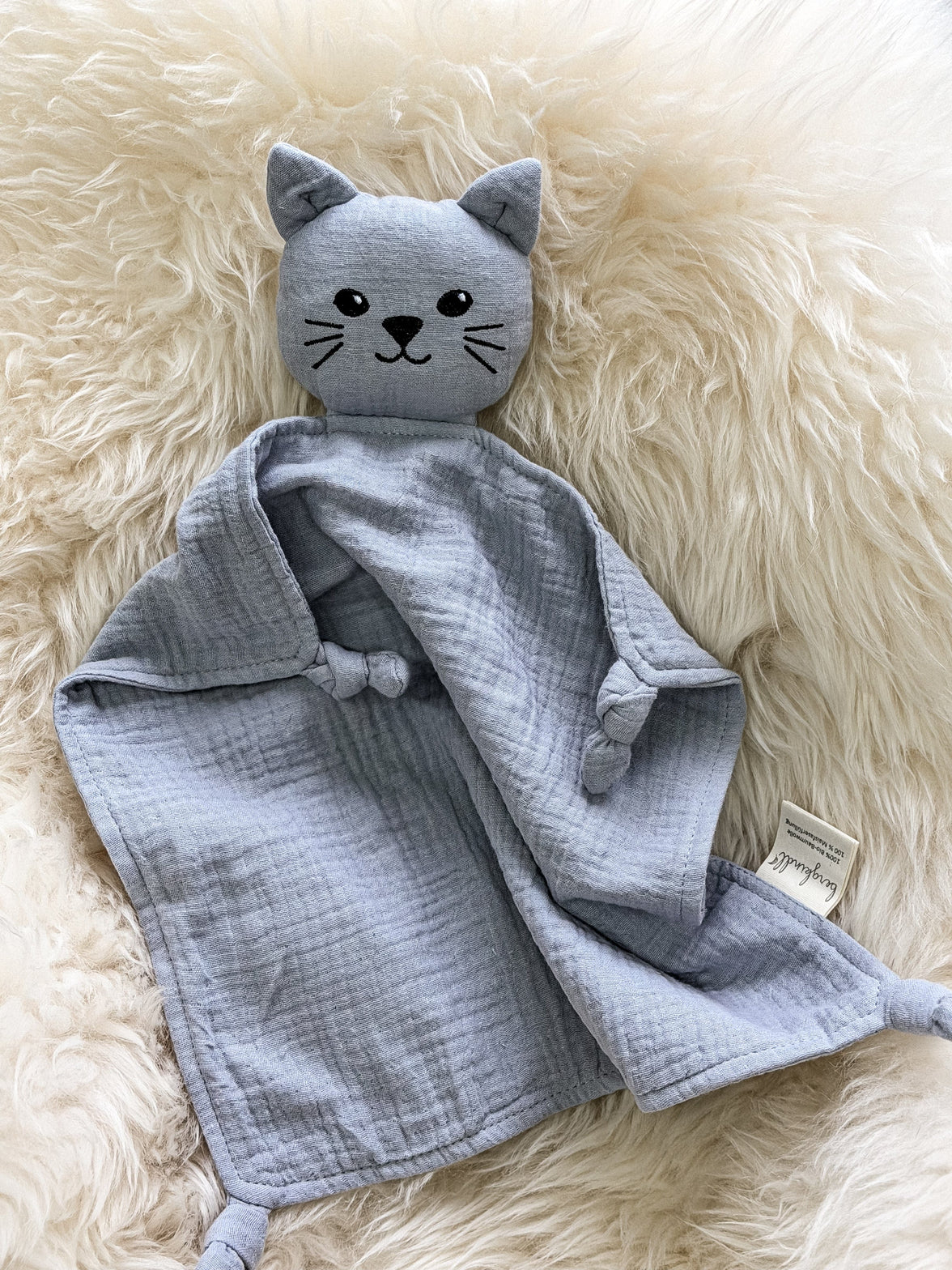 Schmusetuch Katze grau Musselin