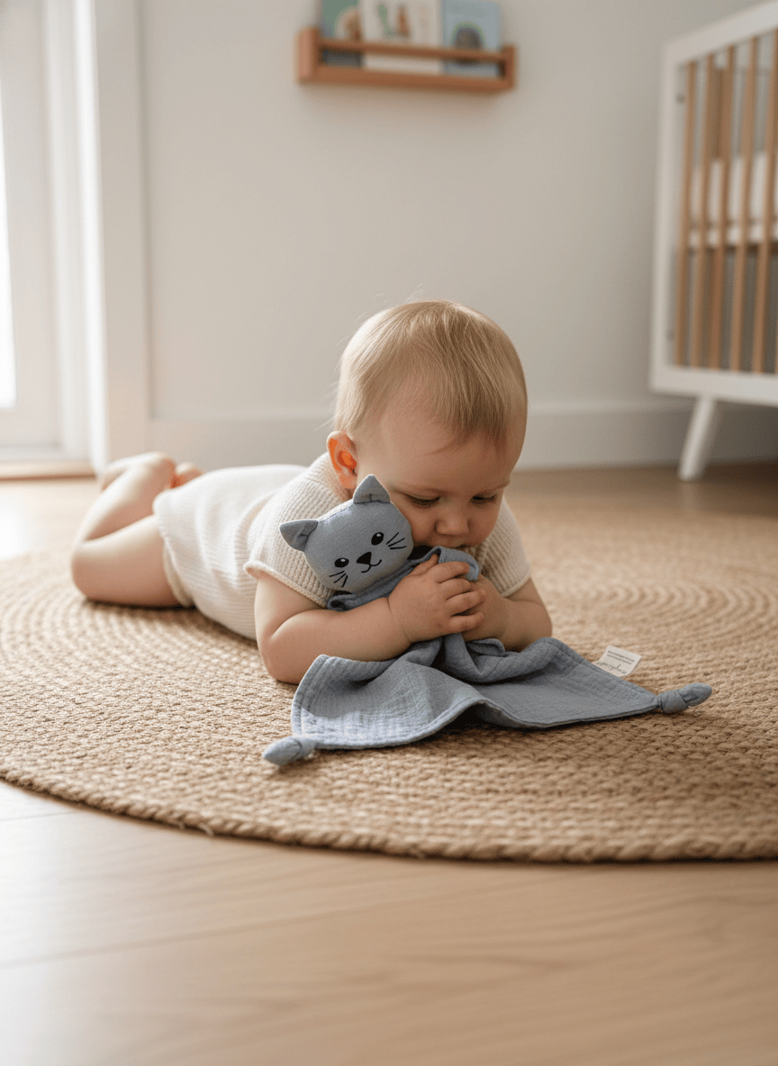 Schnuffeltuch Katze grau mit Baby