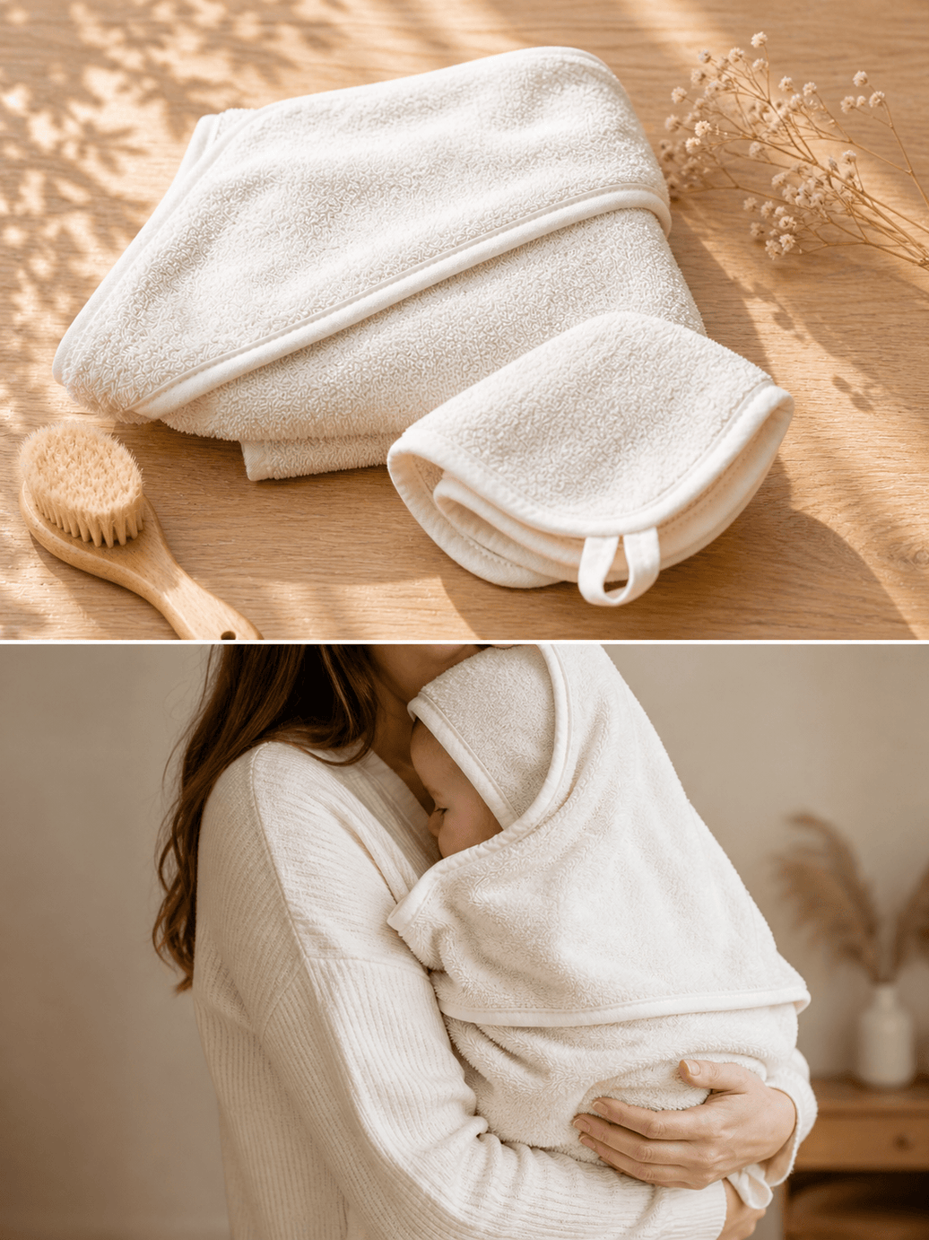 Kapuzenhandtuch mit Waschlappen Ivory