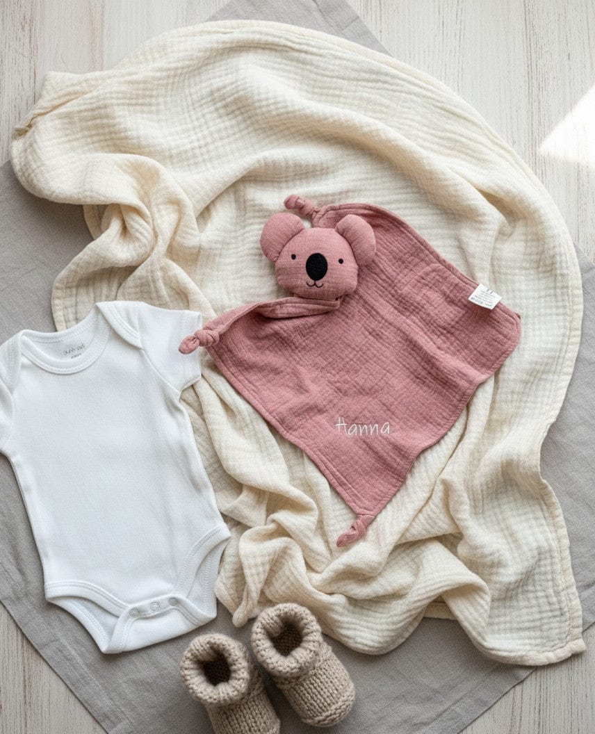 Schmusetuch -Schnuffeltuch rose Koala mit bestickung