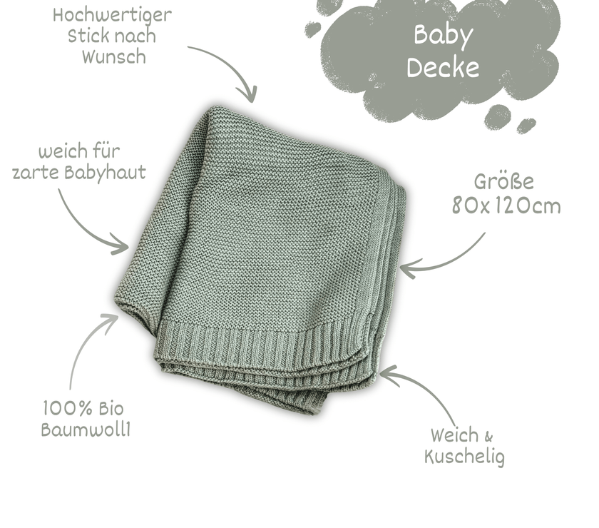 Babydecke / Kuscheldecke Baby
Baby Strickdecke/ salbei 
