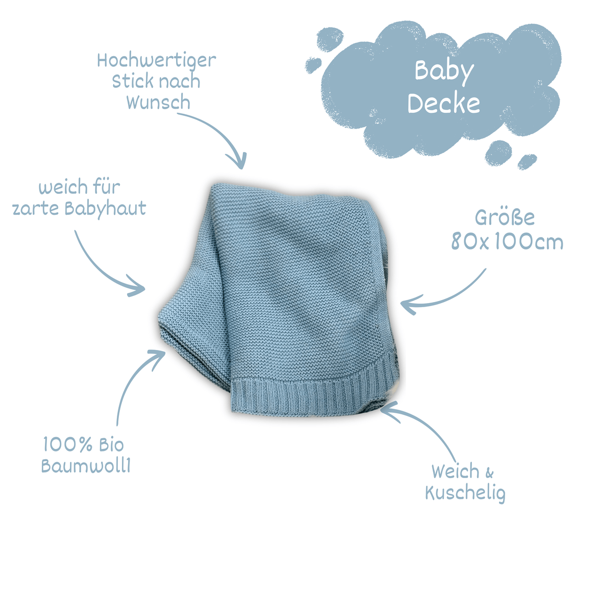 Babydecke / Kuscheldecke Baby
Baby Strickdecke in blau