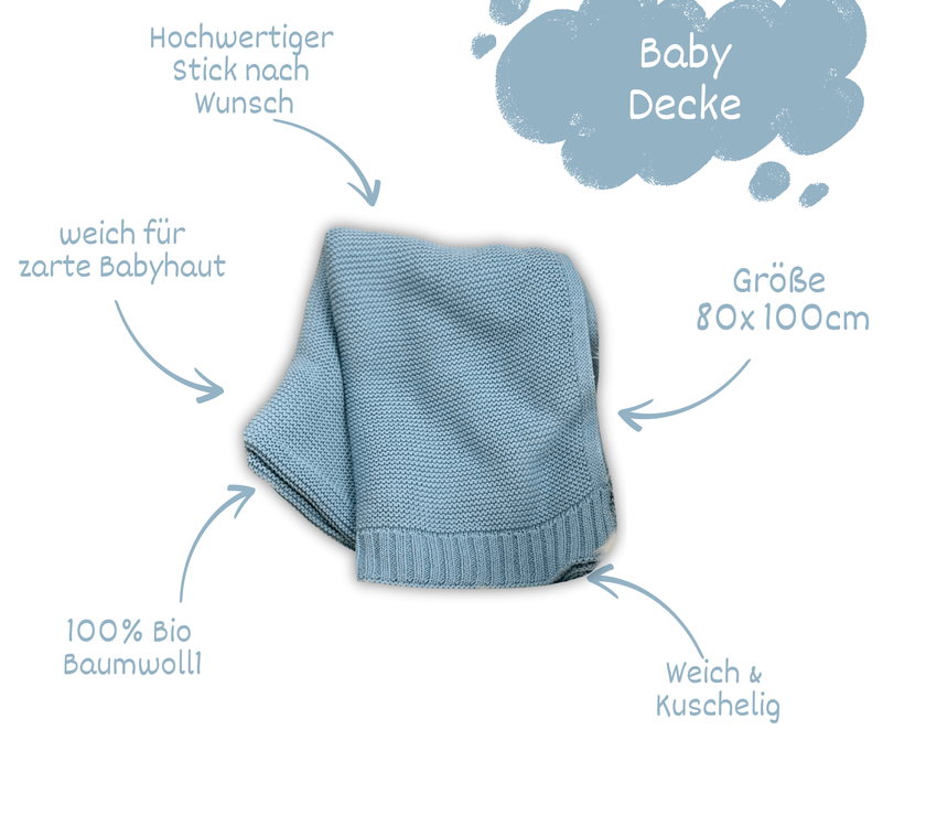 Babydecke / Kuscheldecke Baby
Baby Strickdecke in blau