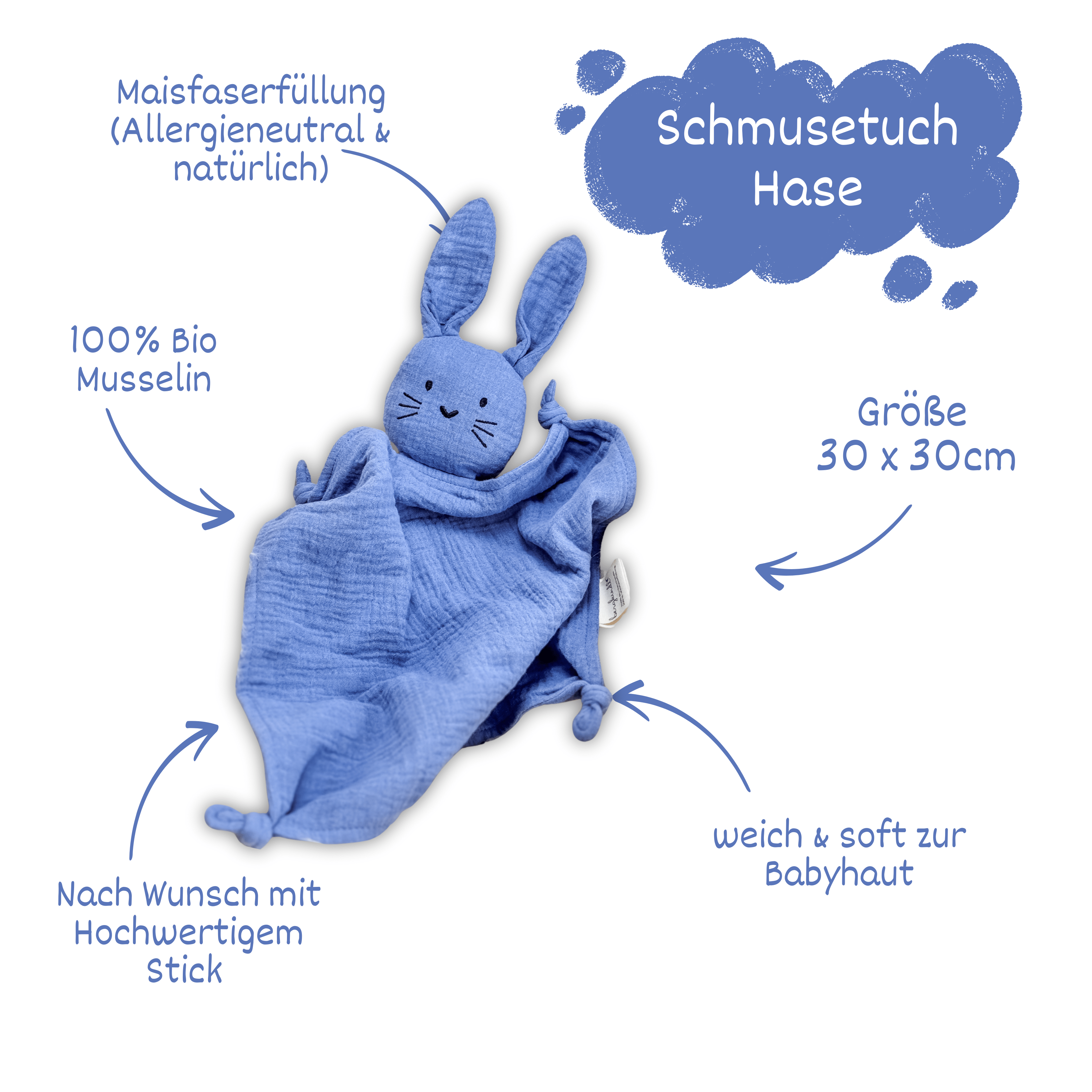 Schnuffeltuch /  Schmusetuch Hase blau