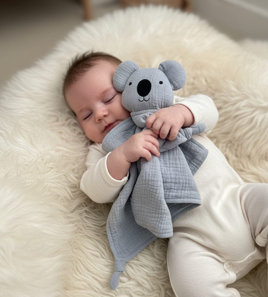 Schmusetuch Schnnuffeltuch - Koalagrau mit Baby