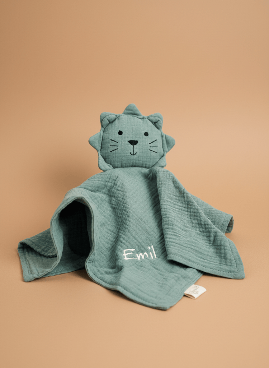 Löwe mint Schnuffeltuch mit Namen gestickt